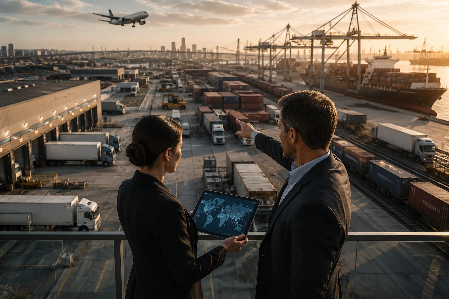Internationales Logistiknetzwerk: Terminal mit Hafen und Luftfracht